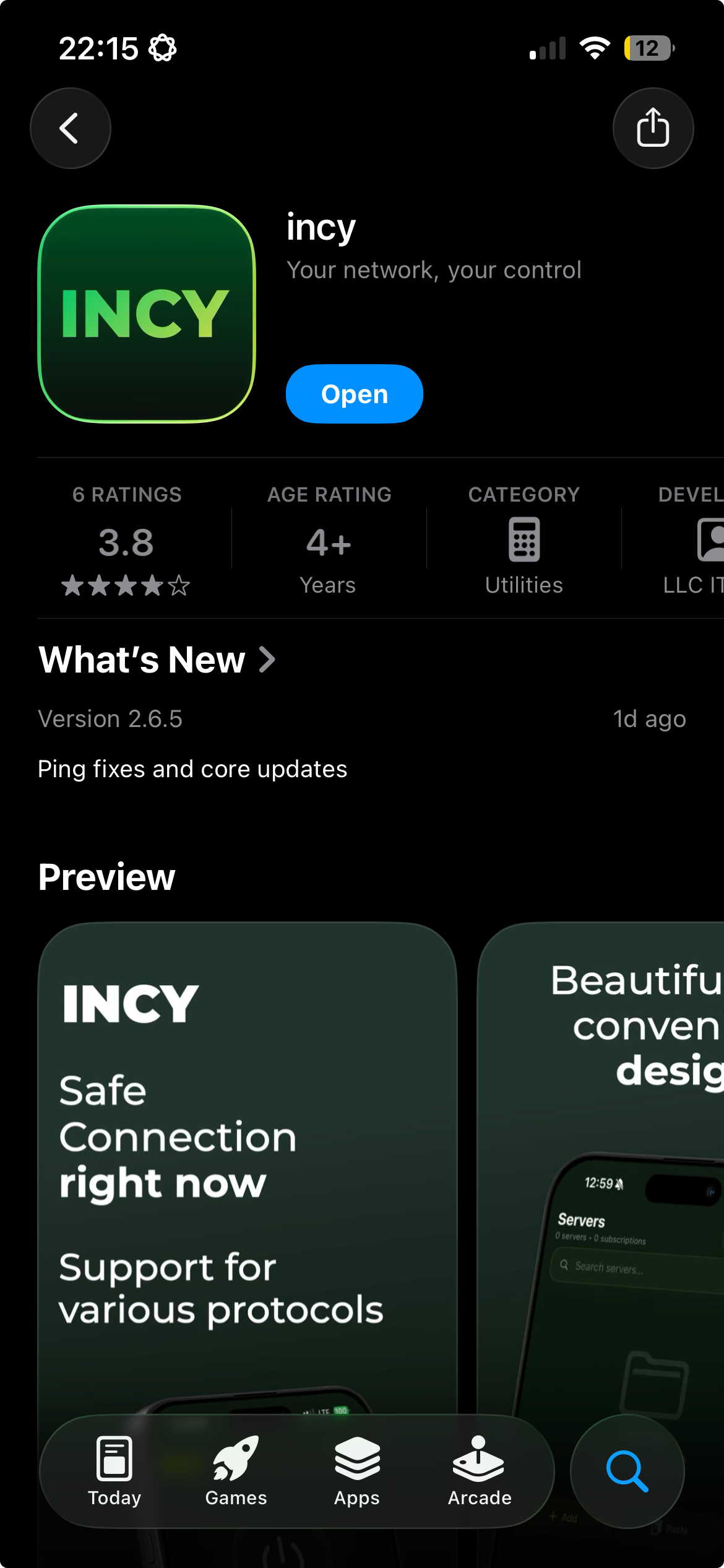 INCY page in the App Store